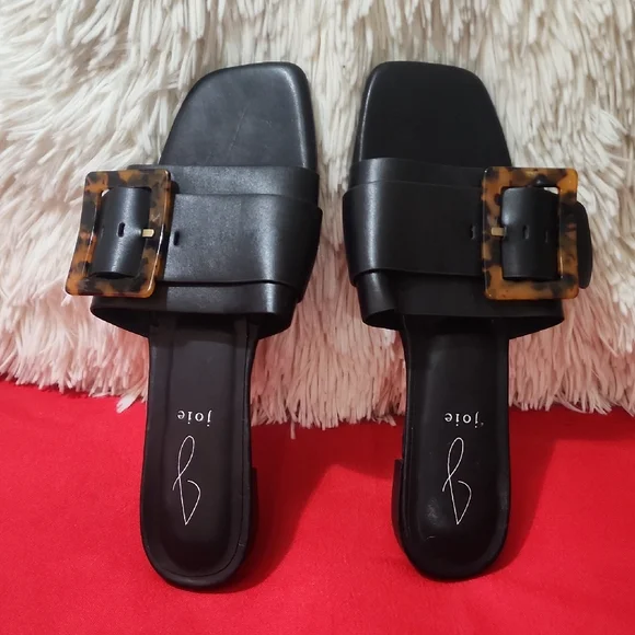 Joie Black Paige Slide Sandals flats tortoise buckle Minimalist Design - Picture 2 of 8